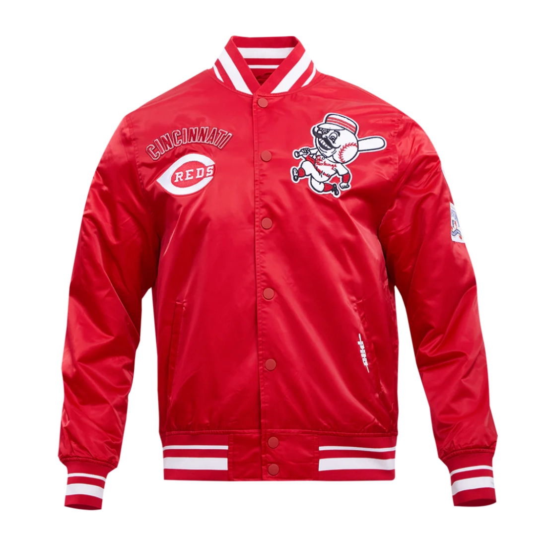 01 Cincinnati Reds Retro Classic Full Snap Satin Varsity Jacket Red