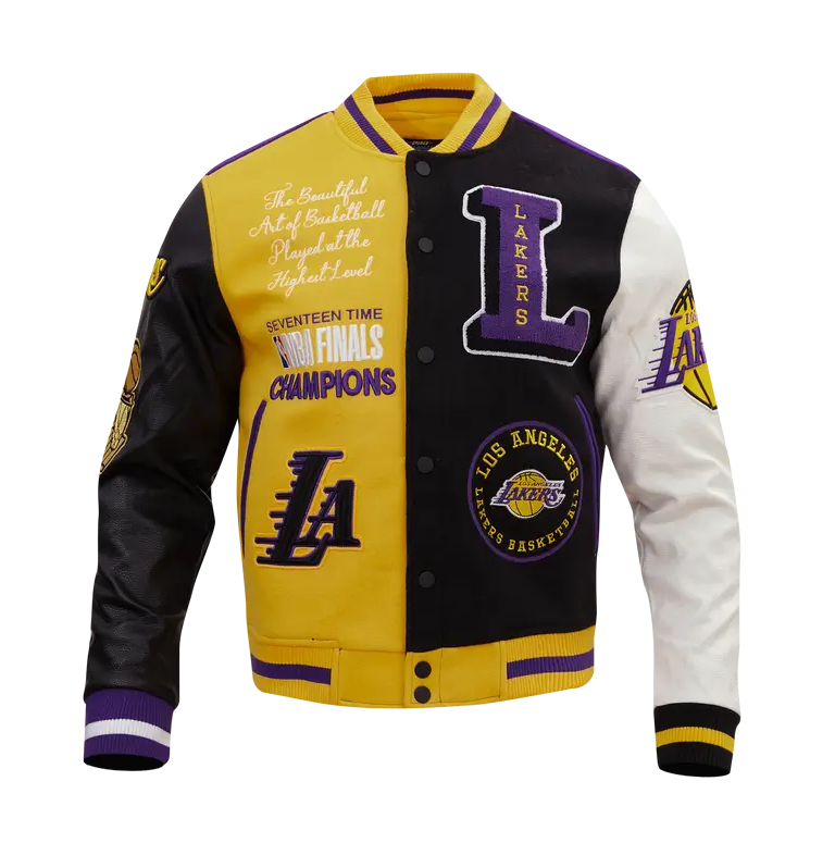 2 Los Angeles Lakers Color Block Varsity Jacket TeamJacketShop