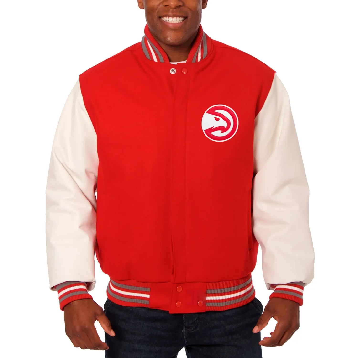 Atlanta Hawks Wool Leather Varsity Jacket Red White Team jacket 1