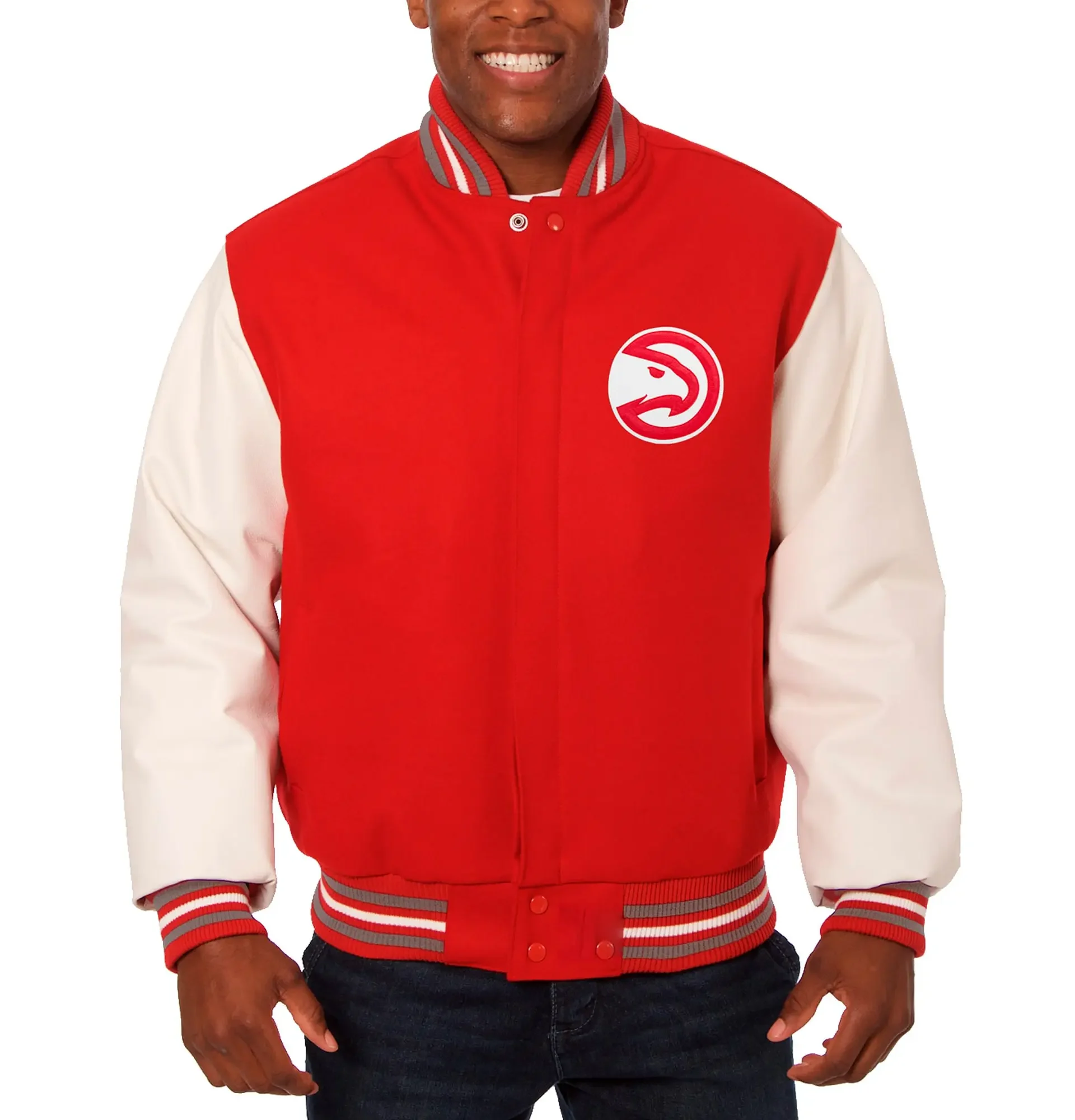 Atlanta Hawks Wool Leather Varsity Jacket Red White Team jacket 1