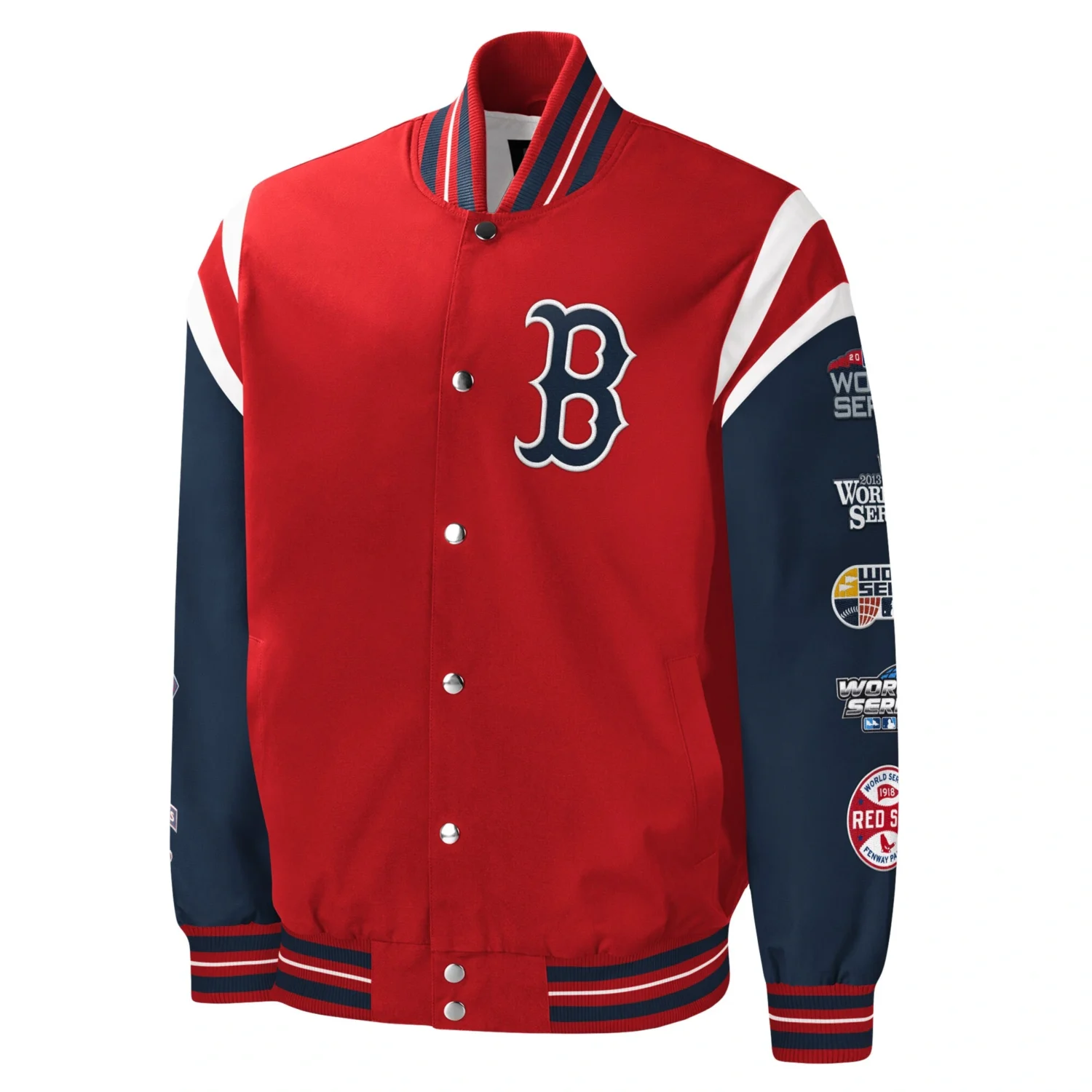 Boston Red Sox G III Sports by Carl Banks Full Snap Satin Varsity Jacket TeamJacketShop