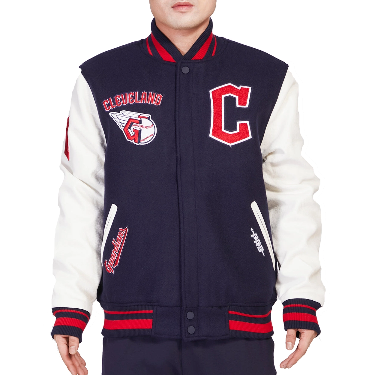 Cleveland Guardians Retro Classic Rib Knitted Wool Faux Leather Varsity Jacket TeamJacketShop