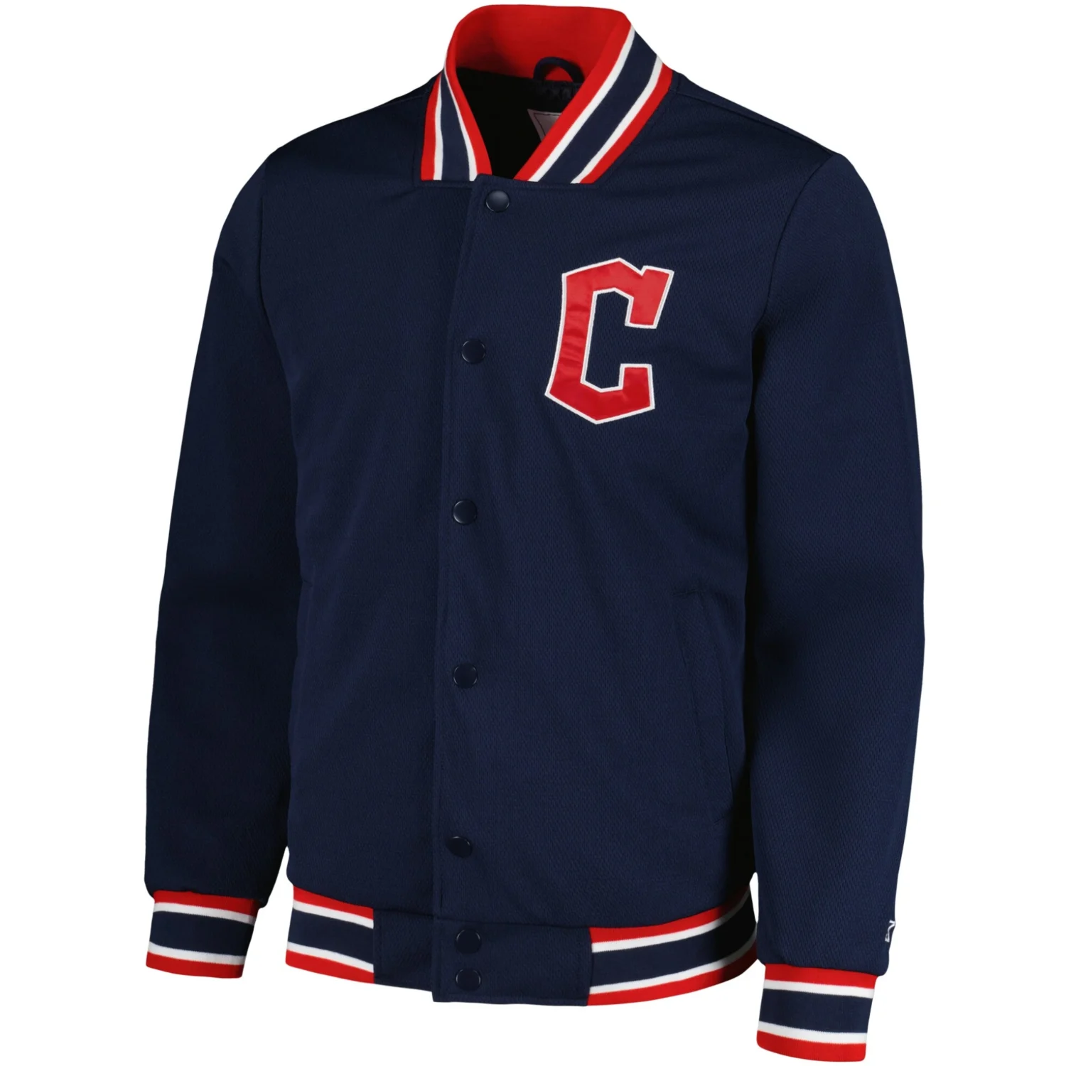 Cleveland Guardians Starter Navy Secret Full Snap Polyester Varsity Jacket TeamJacketShop