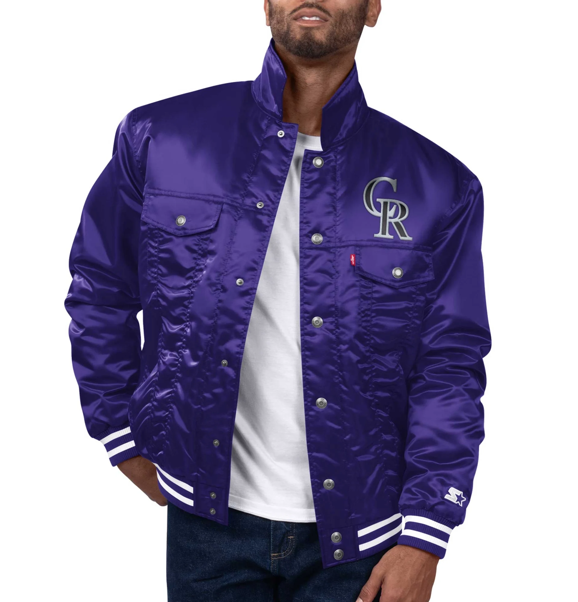 Colorado Rockies Silver Tab Satin Trucker Varsity Jacket Purple 1