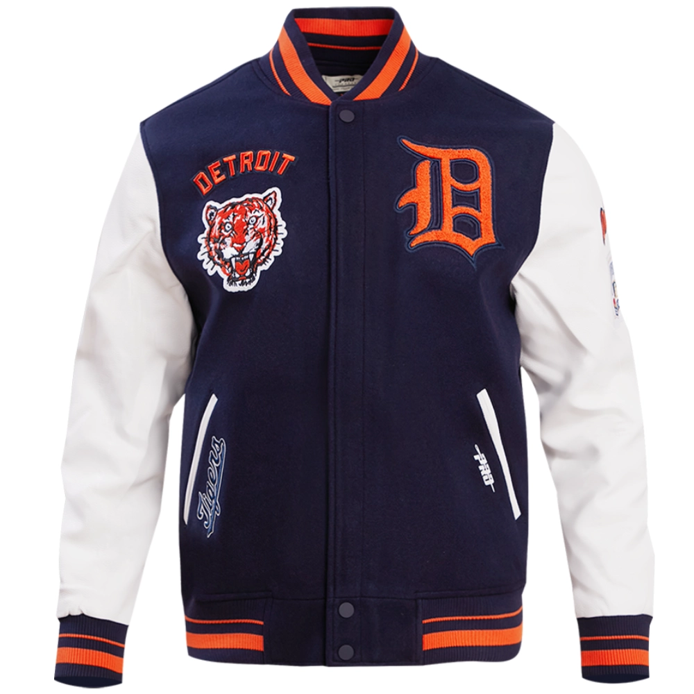 Detroit Tigers Pro Standard Retro Classic Rib Knitted Wool Leather Varsity Jacket TeamJacketShop