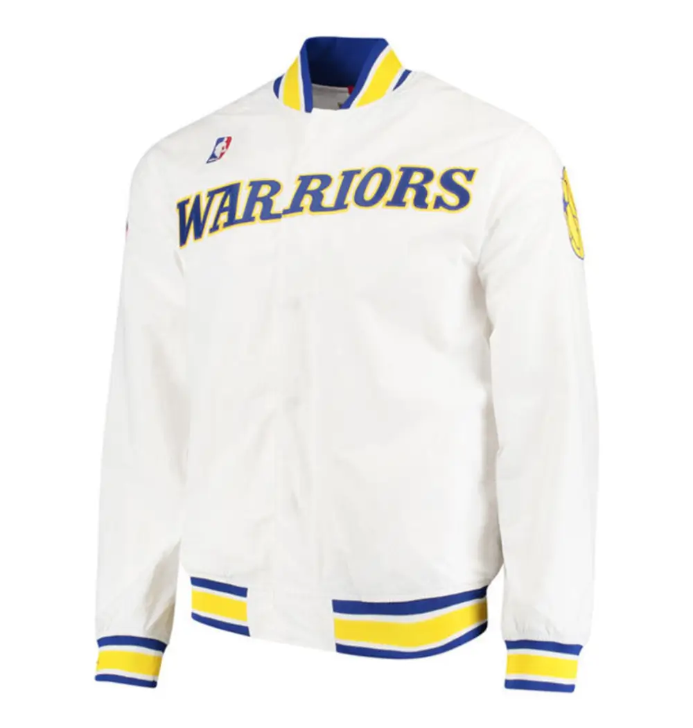 Golden State Warriors Authentic Warm Up White Varsity Jacket TeamJacketShop