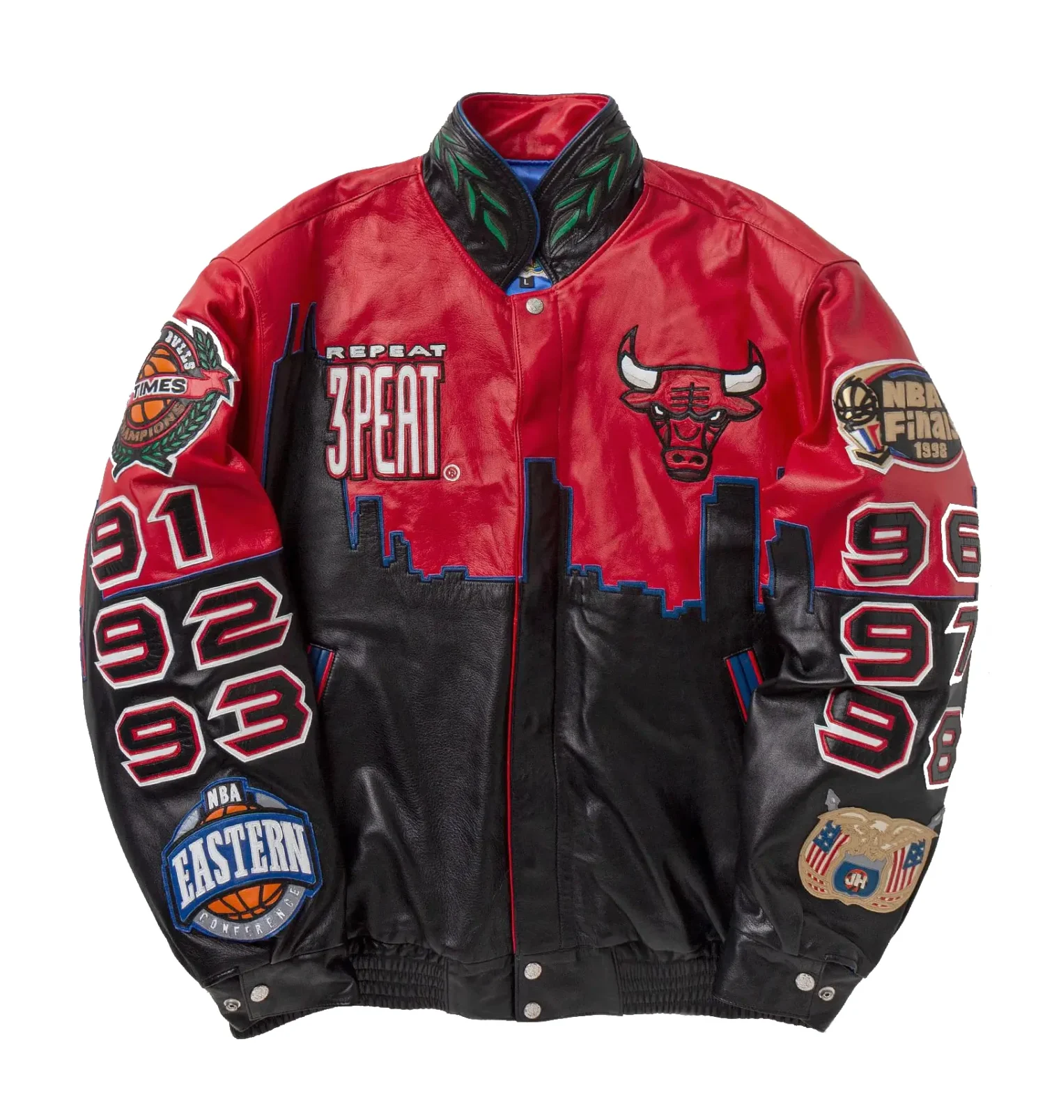 Jeff Hamilton chicago Bulls Three Peat Red Black Leather Jacket TeamJacketShop 8