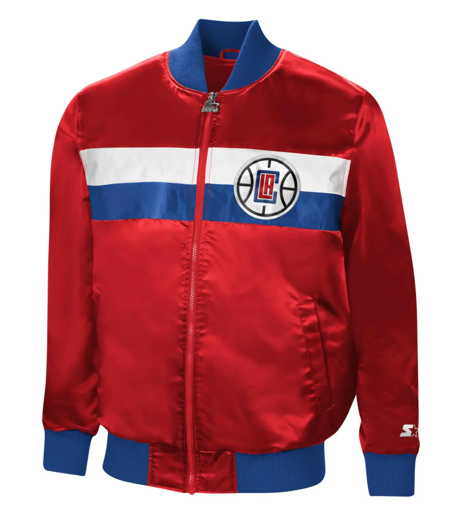 LA Clippers Starter The Ambassador Full Zip Red Satin Varsity Jacket team jacket 1