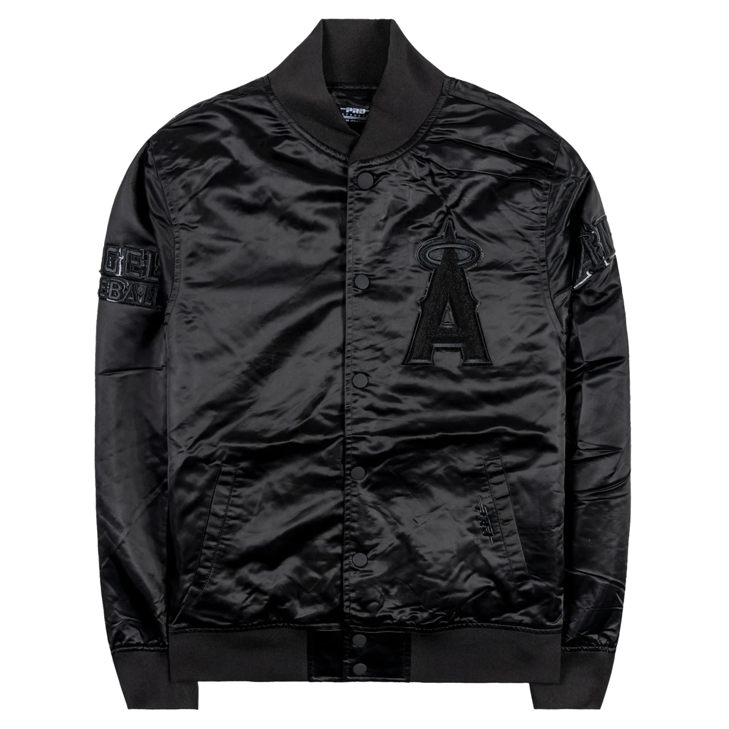 Los Angeles Angels Pro Standard Triple Black Full Snap Satin Varsity Jacket team jacket 1