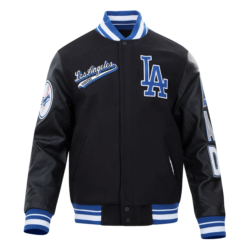 Los Angeles Dodgers Script Tail Black Wool And Leather Varsity Jacket 2