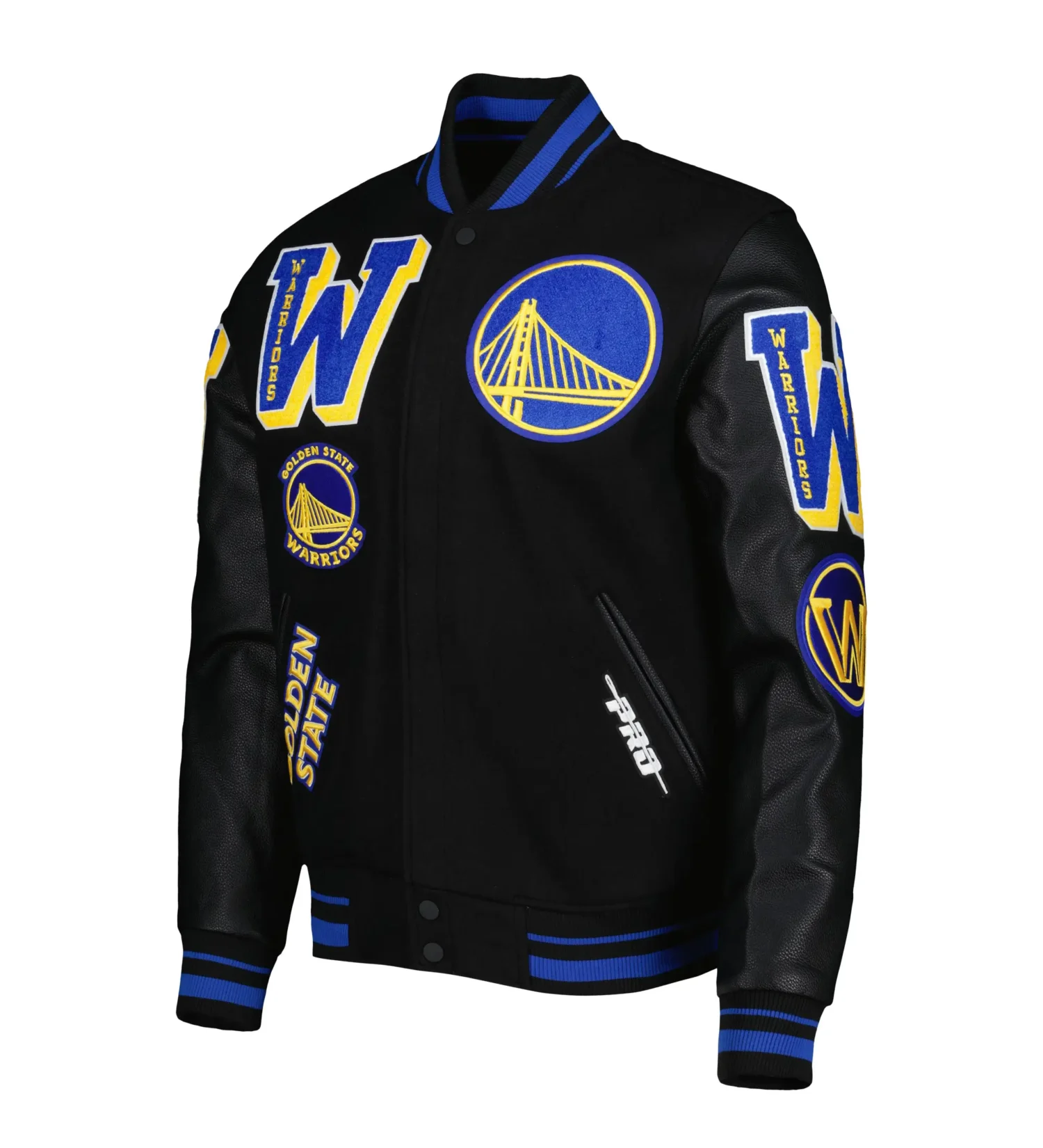 Mens Golden State Warriors Pro Standard Black Mash Up Capsule Varsity Full Zip Jacket TeamJacketShop