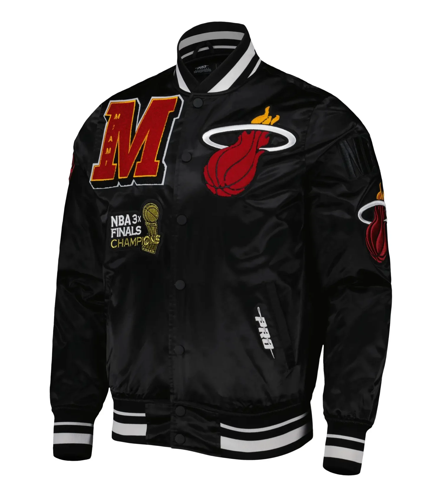 Miami Heat Pro Standard Mash Up Capsule Full Snap Black Satin Varsity Jacket TeamJacketShop