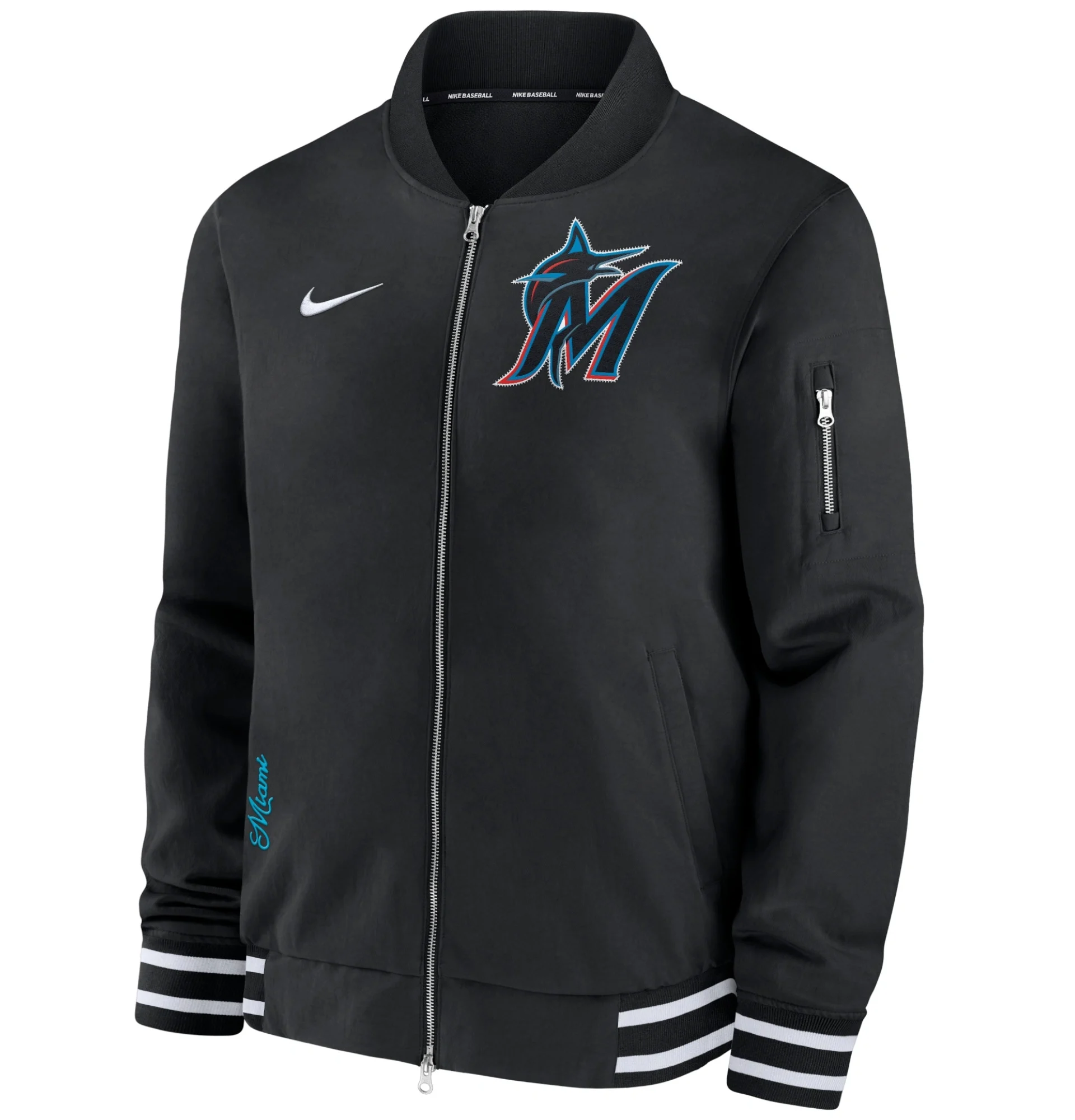 Miami Marlins Nike Full Zip Bomber Black Varsity Jacket Team jacket 1