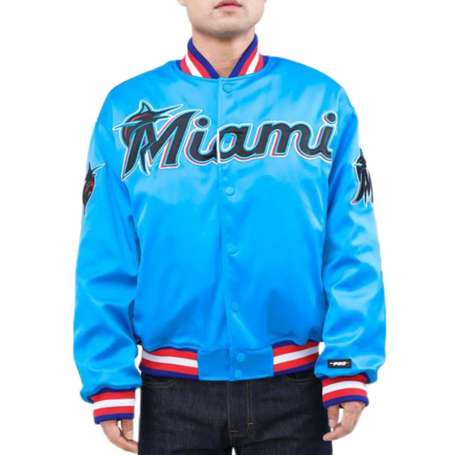 Miami Marlins Pro Standard Full Snap Satin Varsity Jacket Team jacket 1