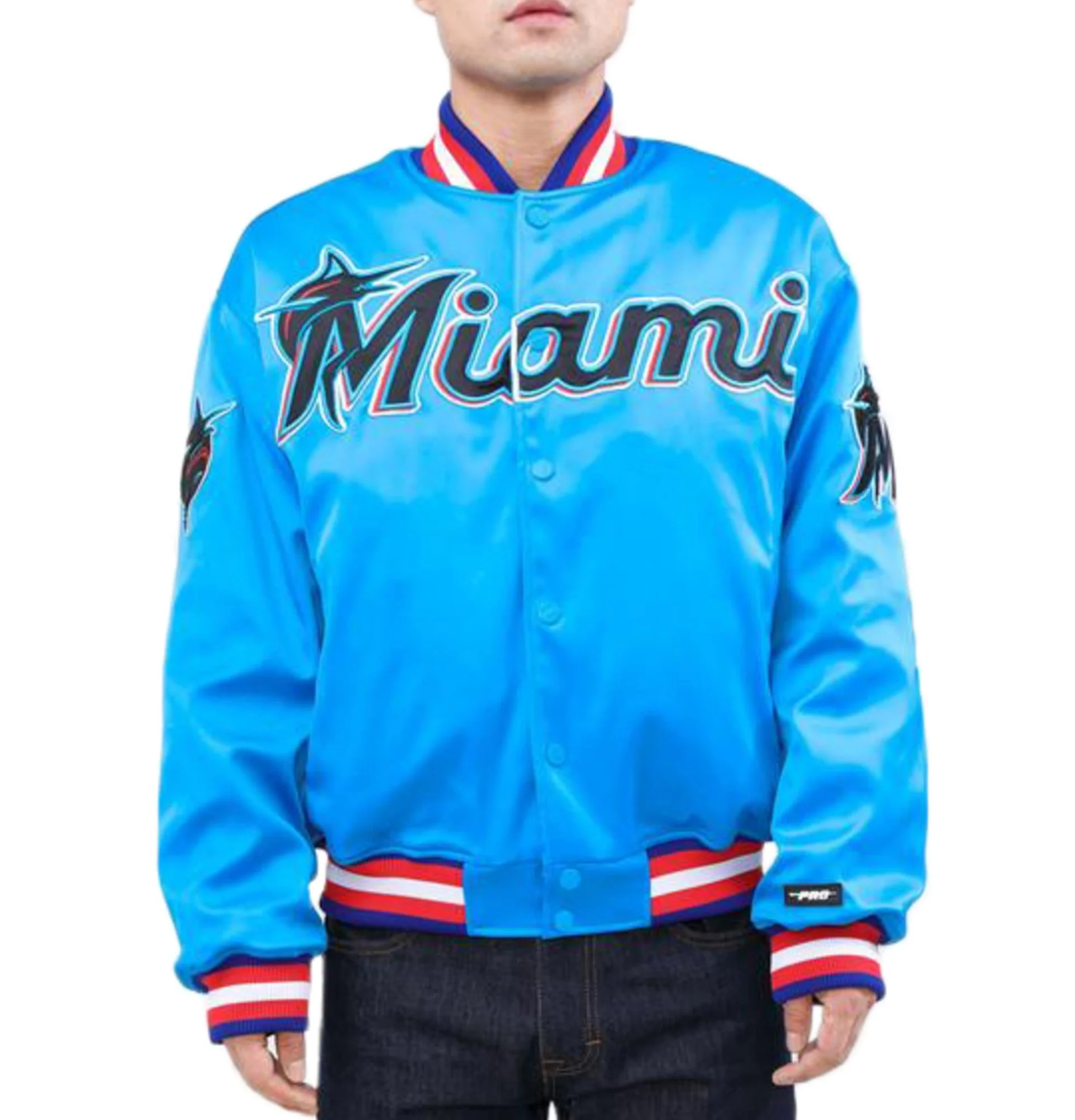 Miami Marlins Pro Standard Full Snap Satin Varsity Jacket Team jacket 1