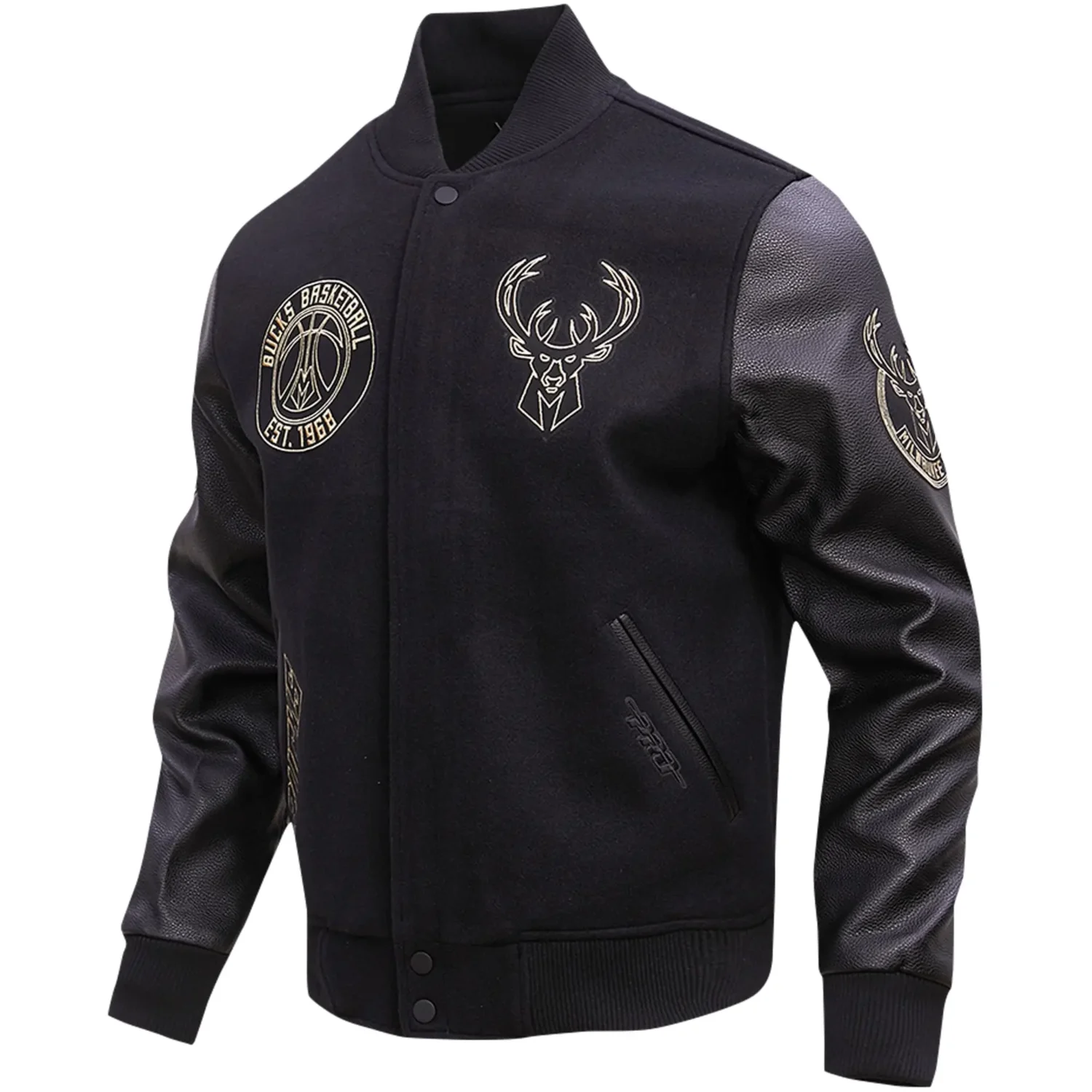 Milwaukee-Bucks-Pro-Standard-Black-Gold-Stitch-Wool-Leather-Varsity-Jacket-team ajcket 1