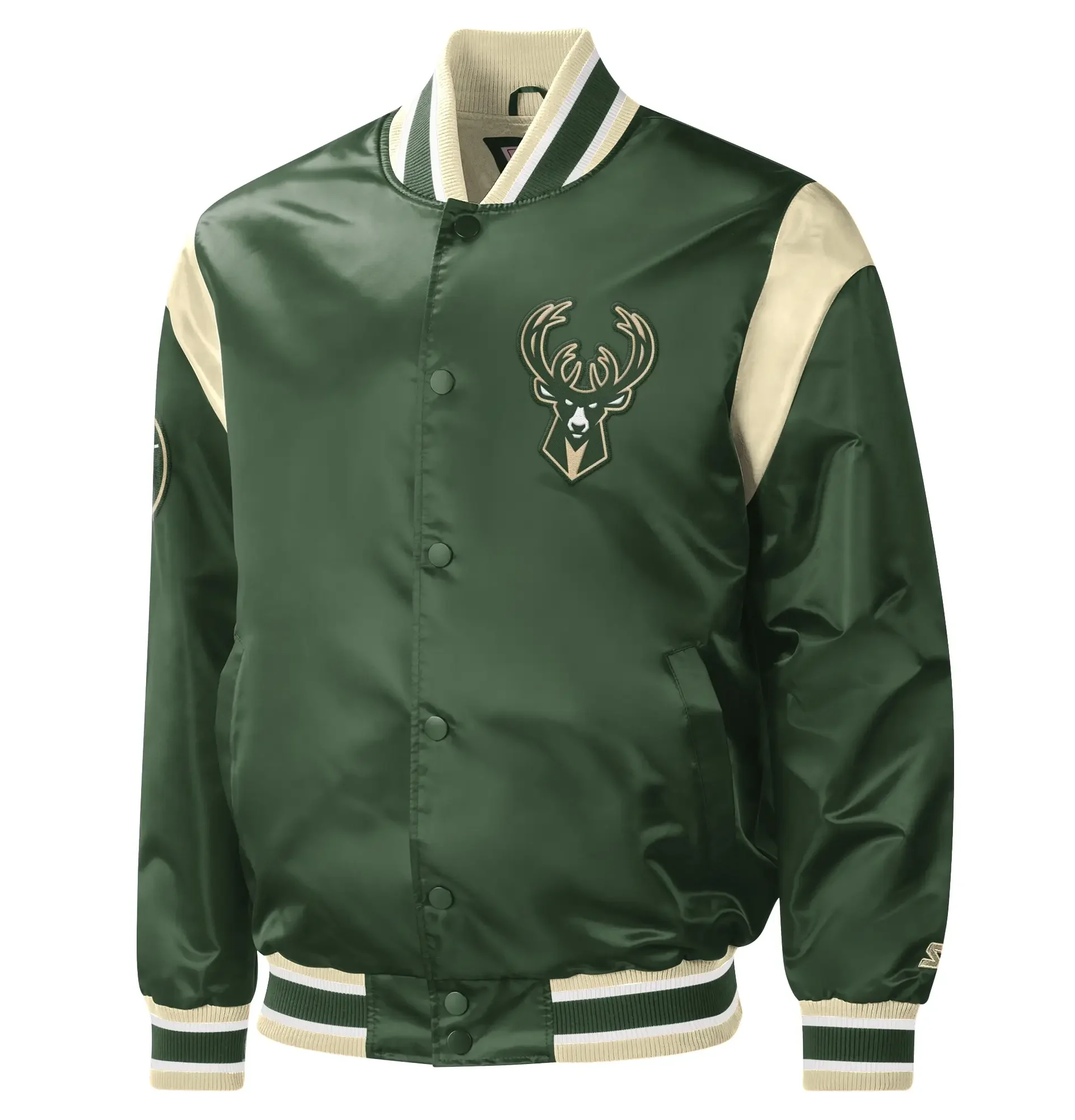 Milwaukee-Bucks-Starter-Hunter-Force-Play-Green-Satin-Varsity-Jacket-team jacket 1