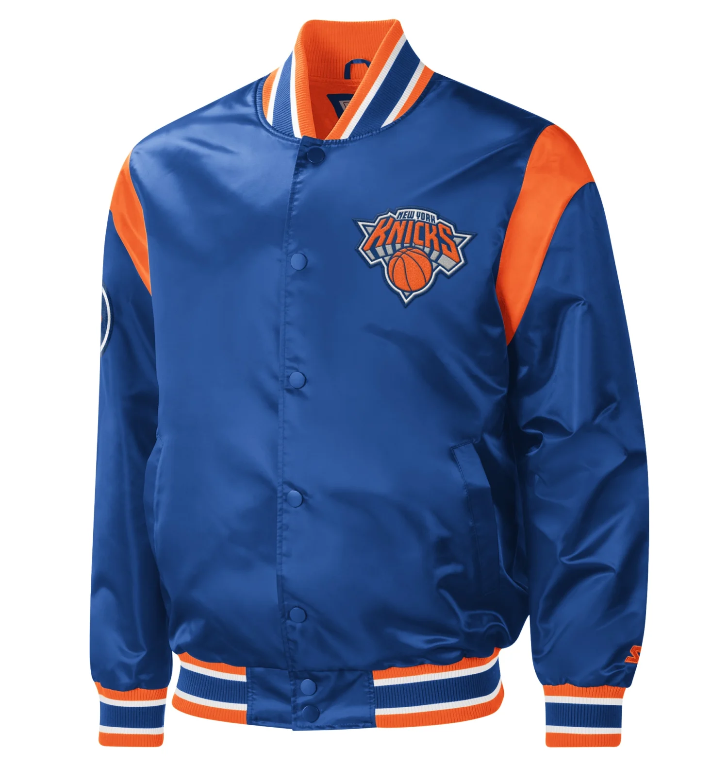 New York Knicks Force Play Satin Full Snap Varsity Jacket team jacket