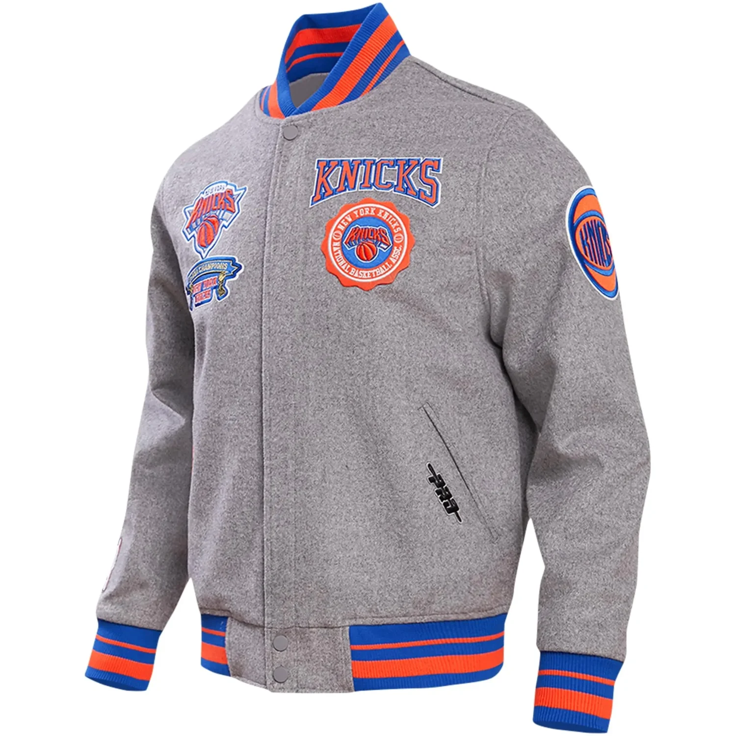 New York Knicks Pro Standard Heather Gray Varsity Jacket team jacket 1