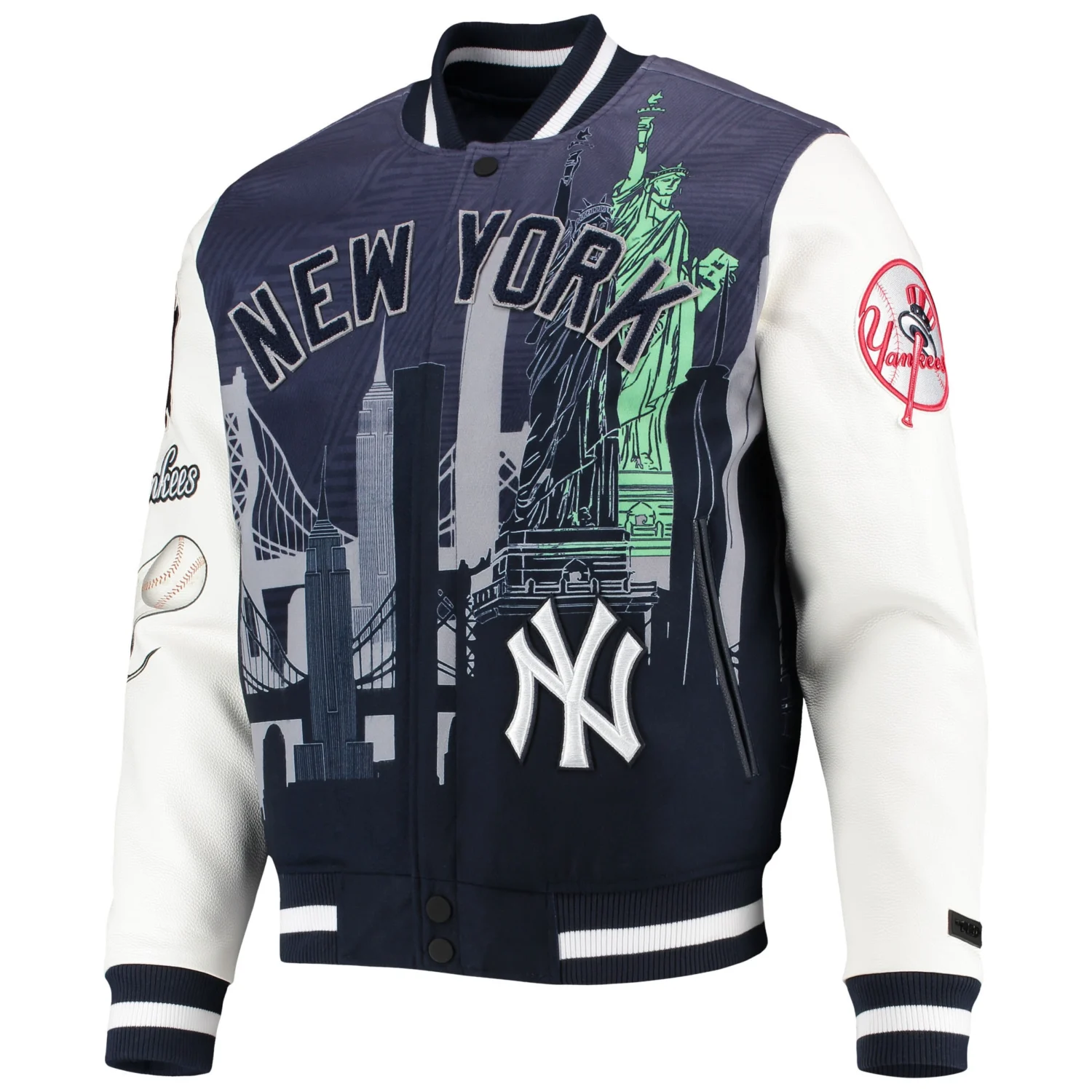 New York Yankees Pro Standard Remix Full Zip Navy Wool Leather Varsity Jacket TeamJacketShop