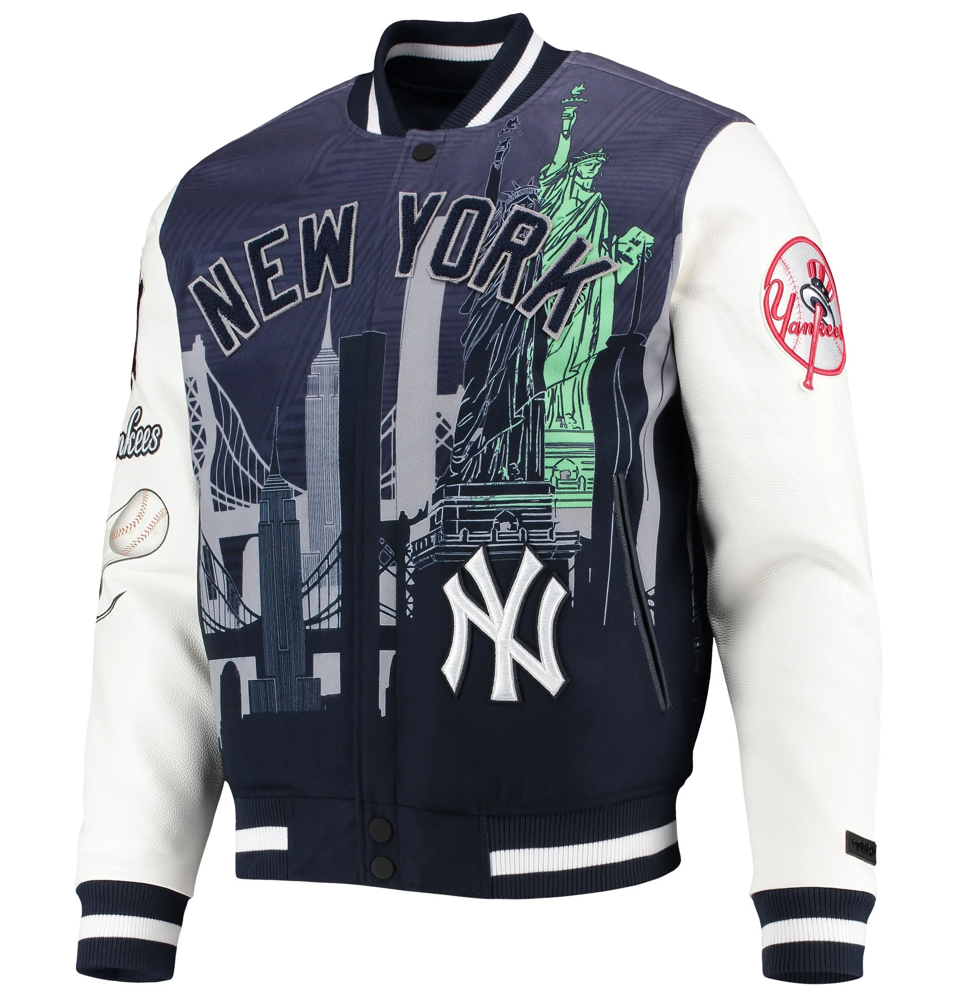 New York Yankees Pro Standard Remix Full Zip Navy Wool Leather Varsity Jacket TeamJacketShop