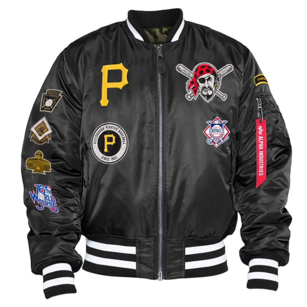 Pittsburgh Pirates X New Era Ma 1 Bomber Varsity Jacket Black 1