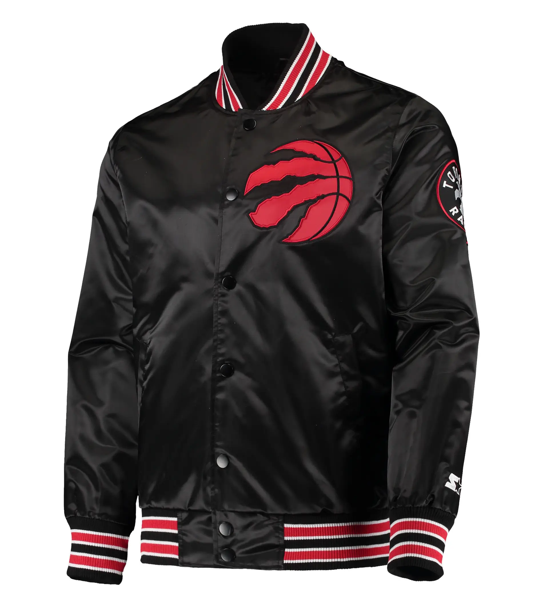 Toronto-Raptors-Starter-Black-The-Diamond-Classic-Full-Snap-Black-Satin-Varsity-Jacket-TeamJacketShop