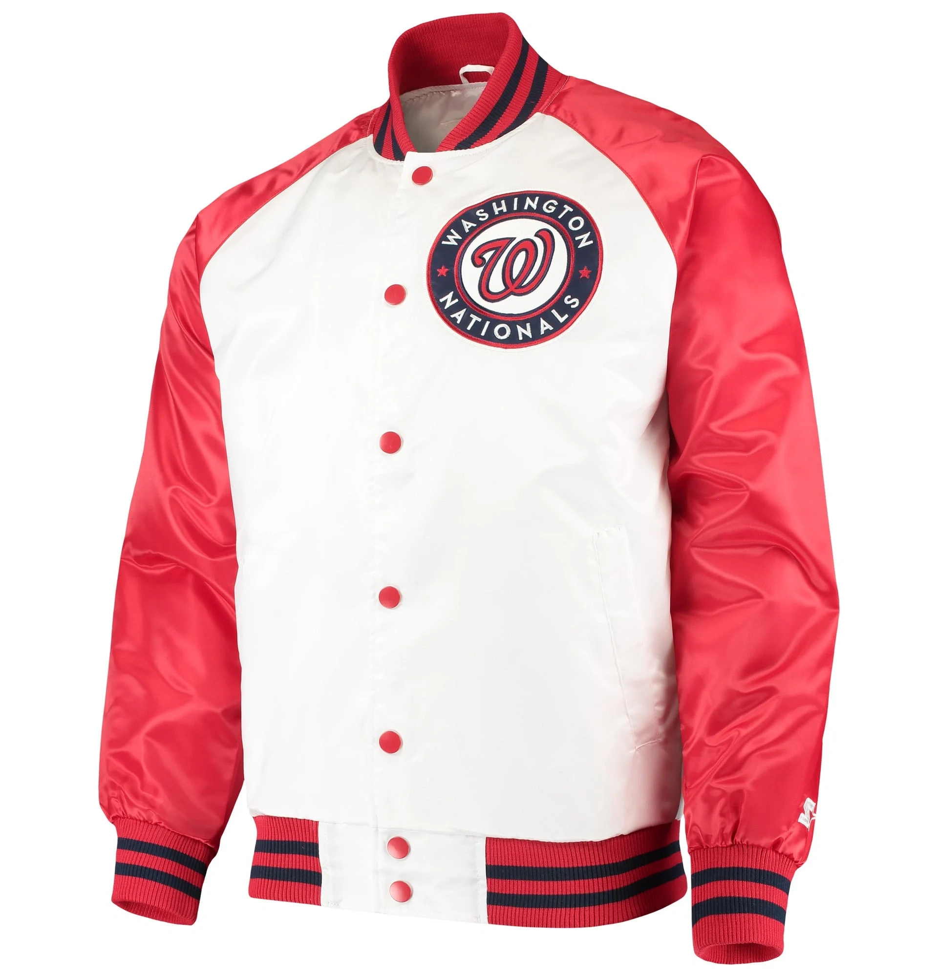 Washington-Nationals-Starter-White-Red-Clean-Up-Hitter-Full-Snap-Satin-Varsity-Jacket-team jacket 1