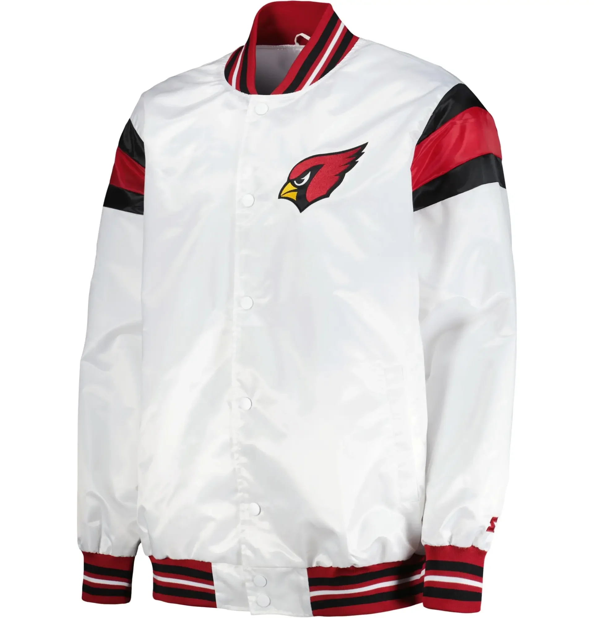 Arizona Cardinals Starter Vintage Full Snap Satin Varsity White Jacket 1 1