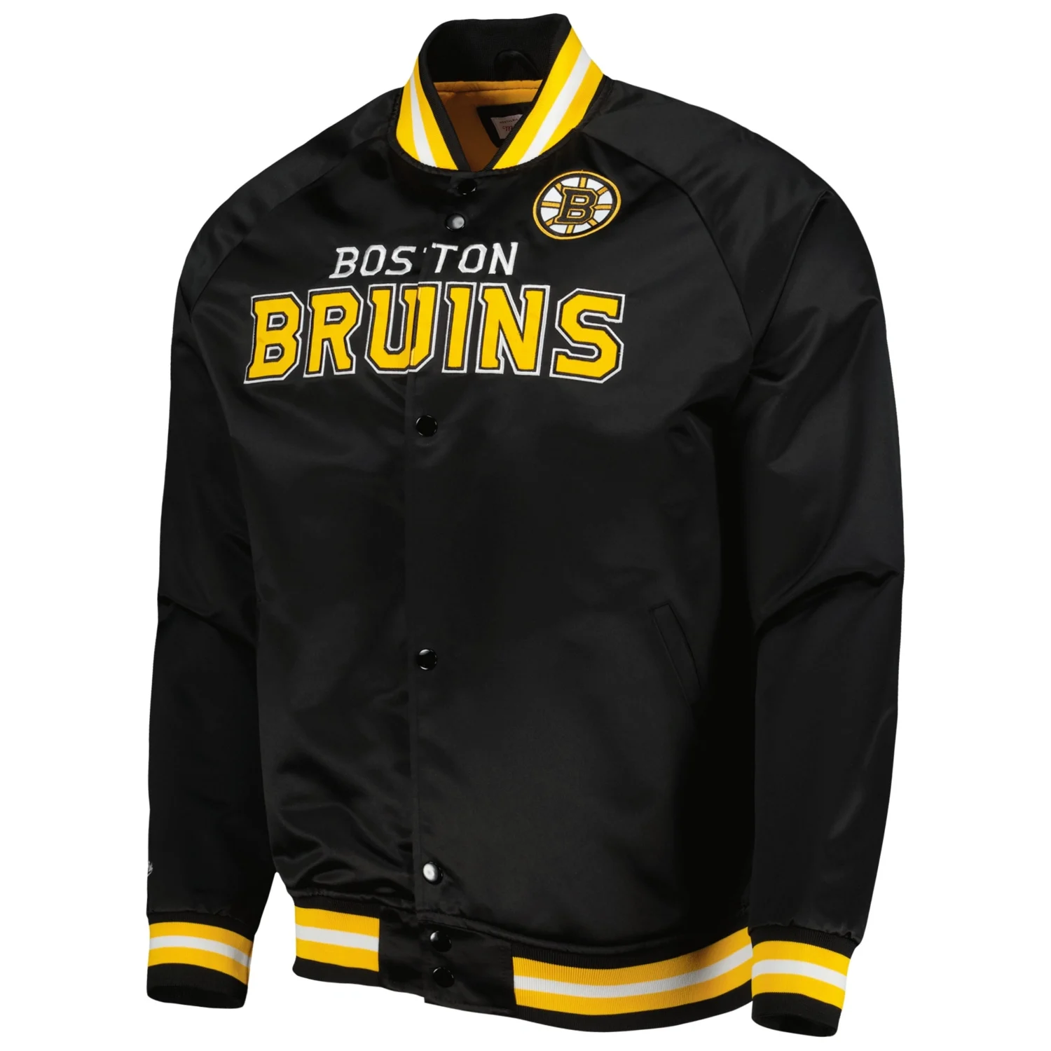 Boston Bruins Full Snap Satin Varsity Black Jacket TeamJacketShop