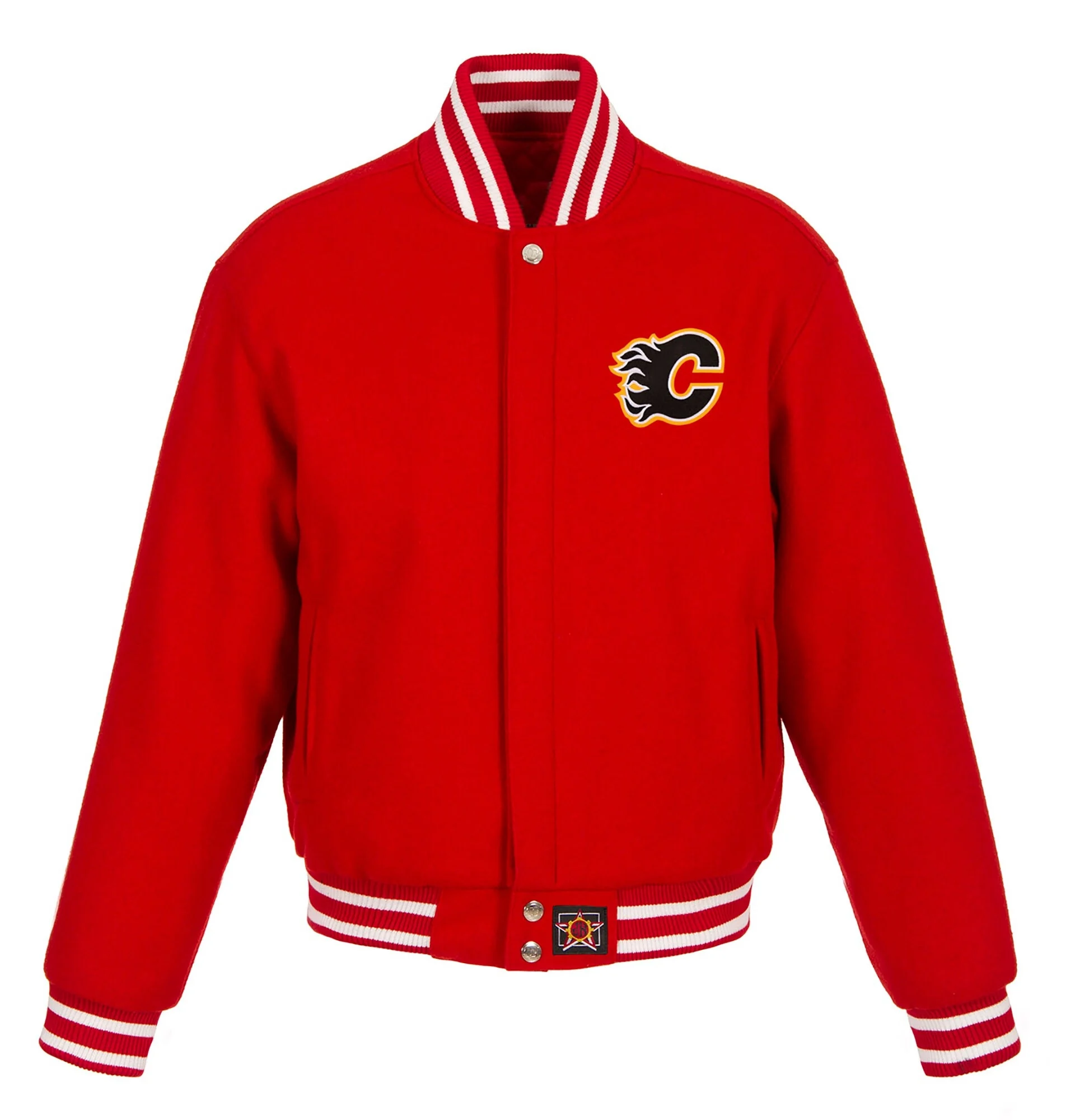 Calgary Flames Domestic Embroidered Red Wool Varsity Jacket 1