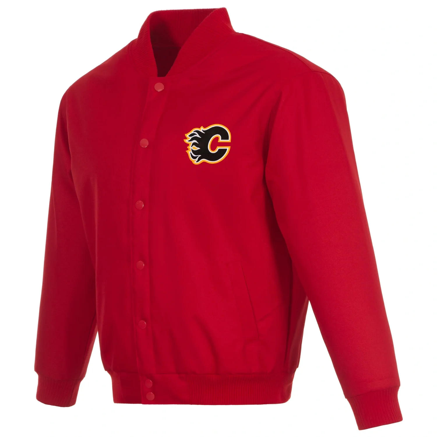 Calgary Flames Embroidered Red Poly Twill Varsity Jacket 1