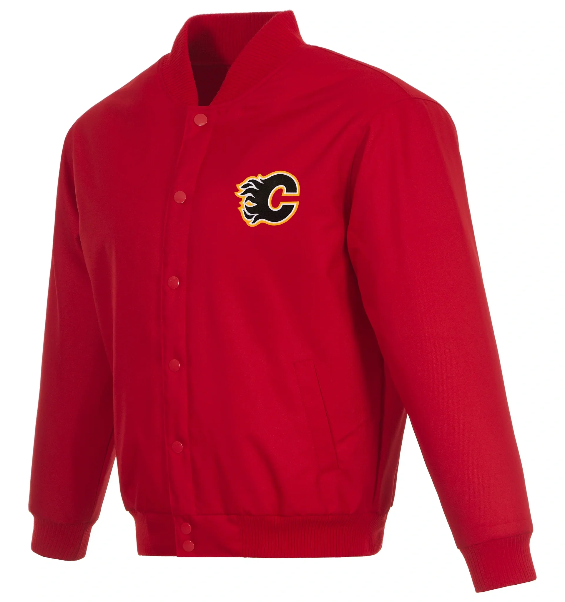 Calgary Flames Embroidered Red Poly Twill Varsity Jacket 1