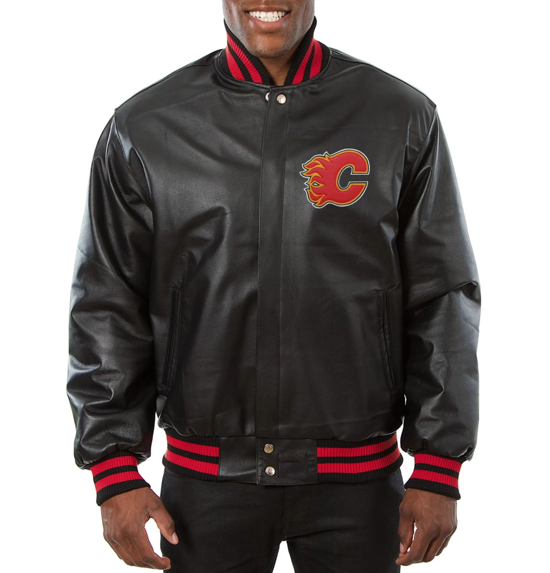 Calgary Flames Team Players Full Black Leather Varsity Jacket 1