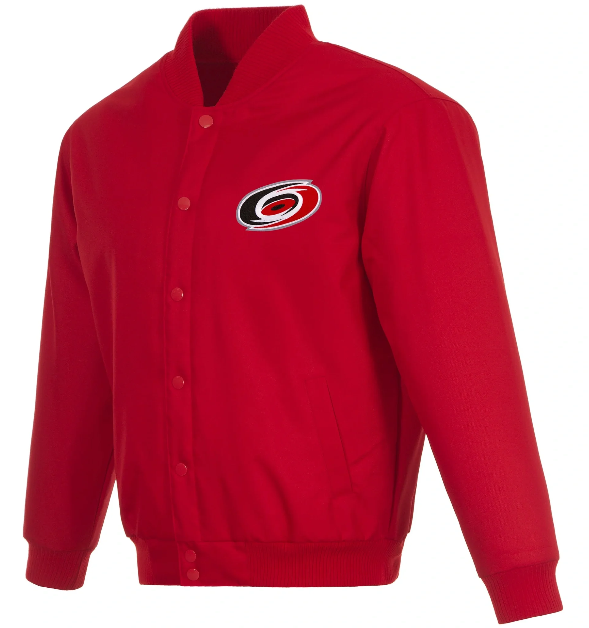 Carolina Hurricanes Rib Knitted Polyester Red Varsity Jacket TeamJacketShop