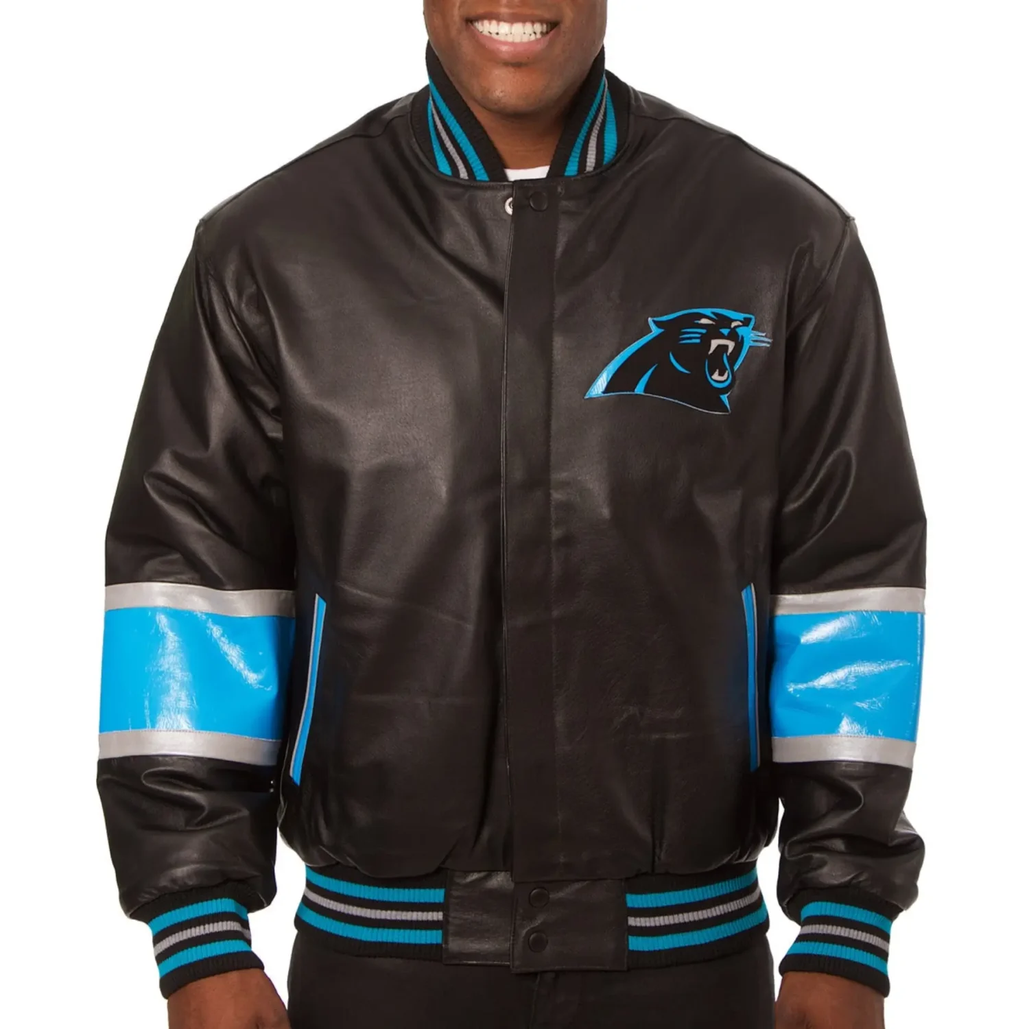 Carolina Panthers Leather Black Varsity Jacket 1 1