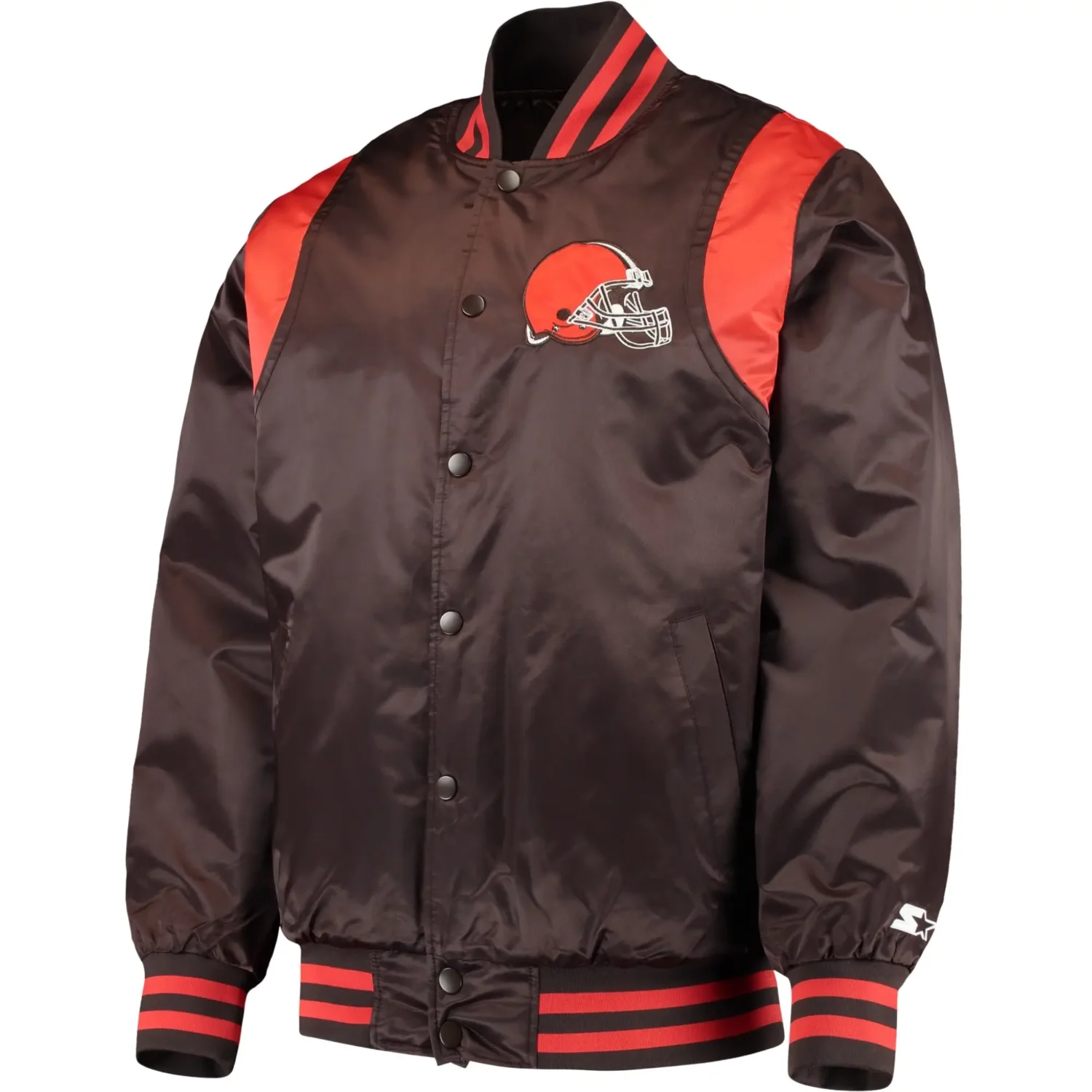 Cleveland Browns Starter Prime Time Twill Full Snap Satin Varsity Jacket TeamJacketShop