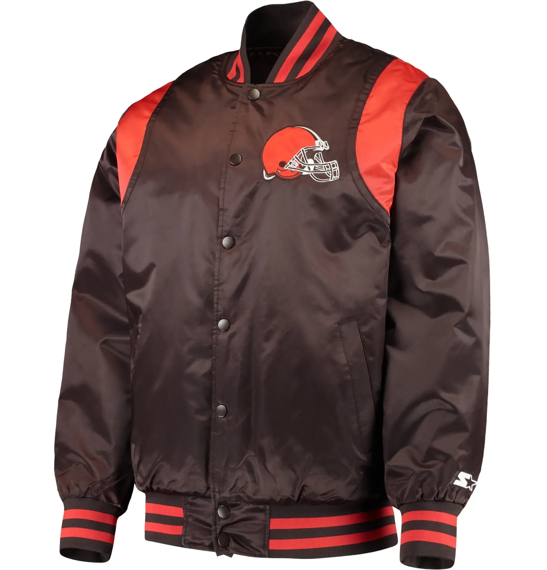 Cleveland Browns Starter Prime Time Twill Full Snap Satin Varsity Jacket TeamJacketShop