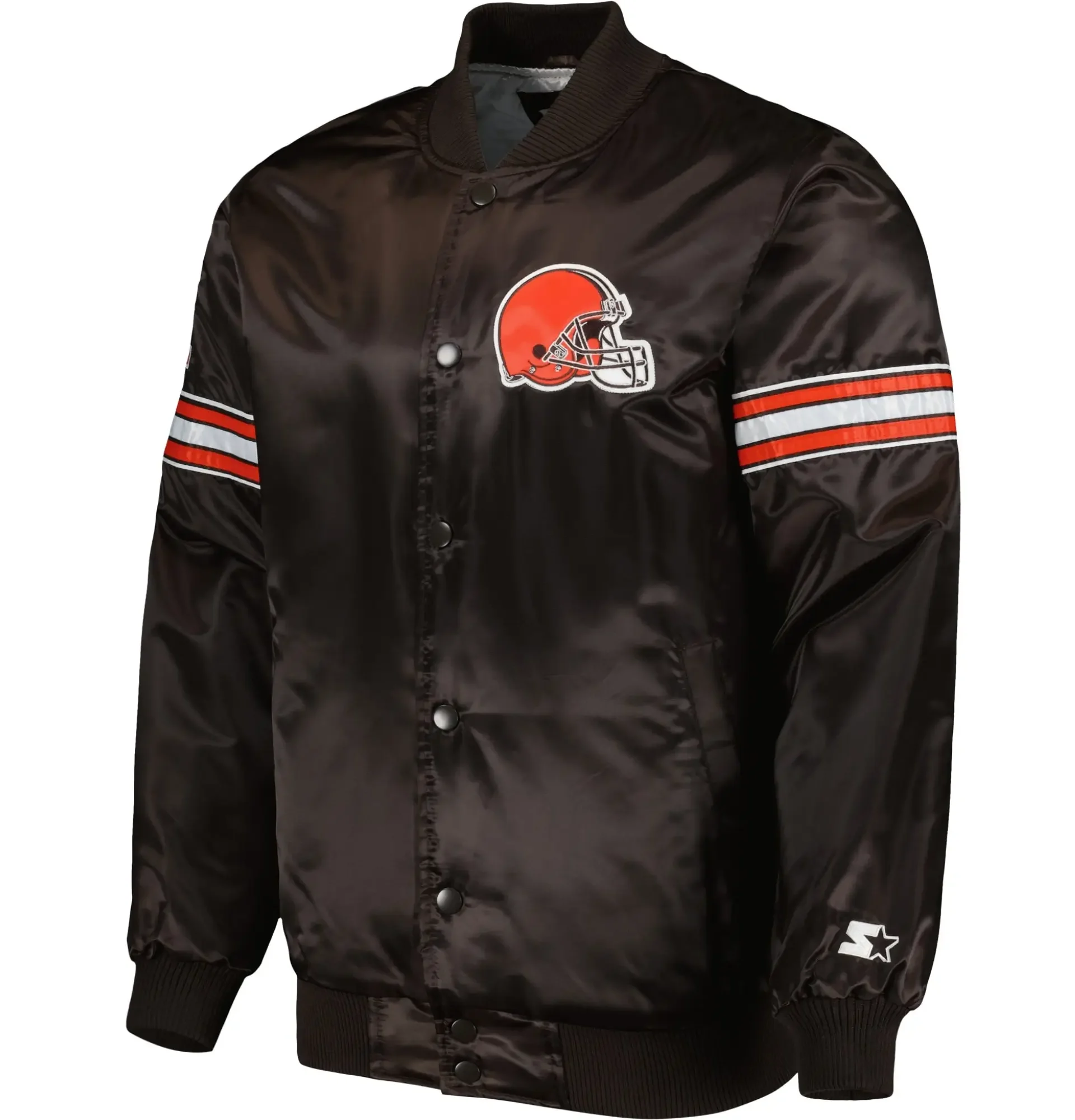 Cleveland Browns Starter The Pick and Roll Full Snap Satin Varsity Jacket TeamJacketShop