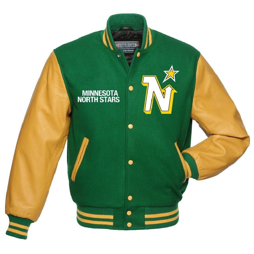 Dallas Minnesota North Stars Full Snap Wool Leather Varsity Team jacket