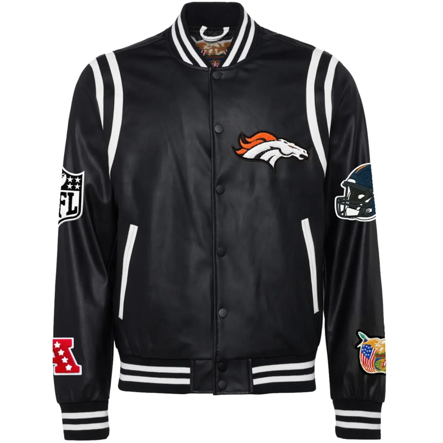 Denver Broncos Jeff Hamilton Black Leather Varsity Jacket team jacket 1