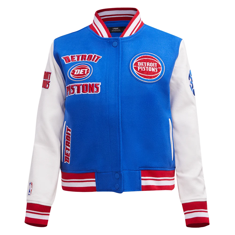 Detroit Pistons Womens Retro Classic Wool Leather Varsity Jacket Blue White 2