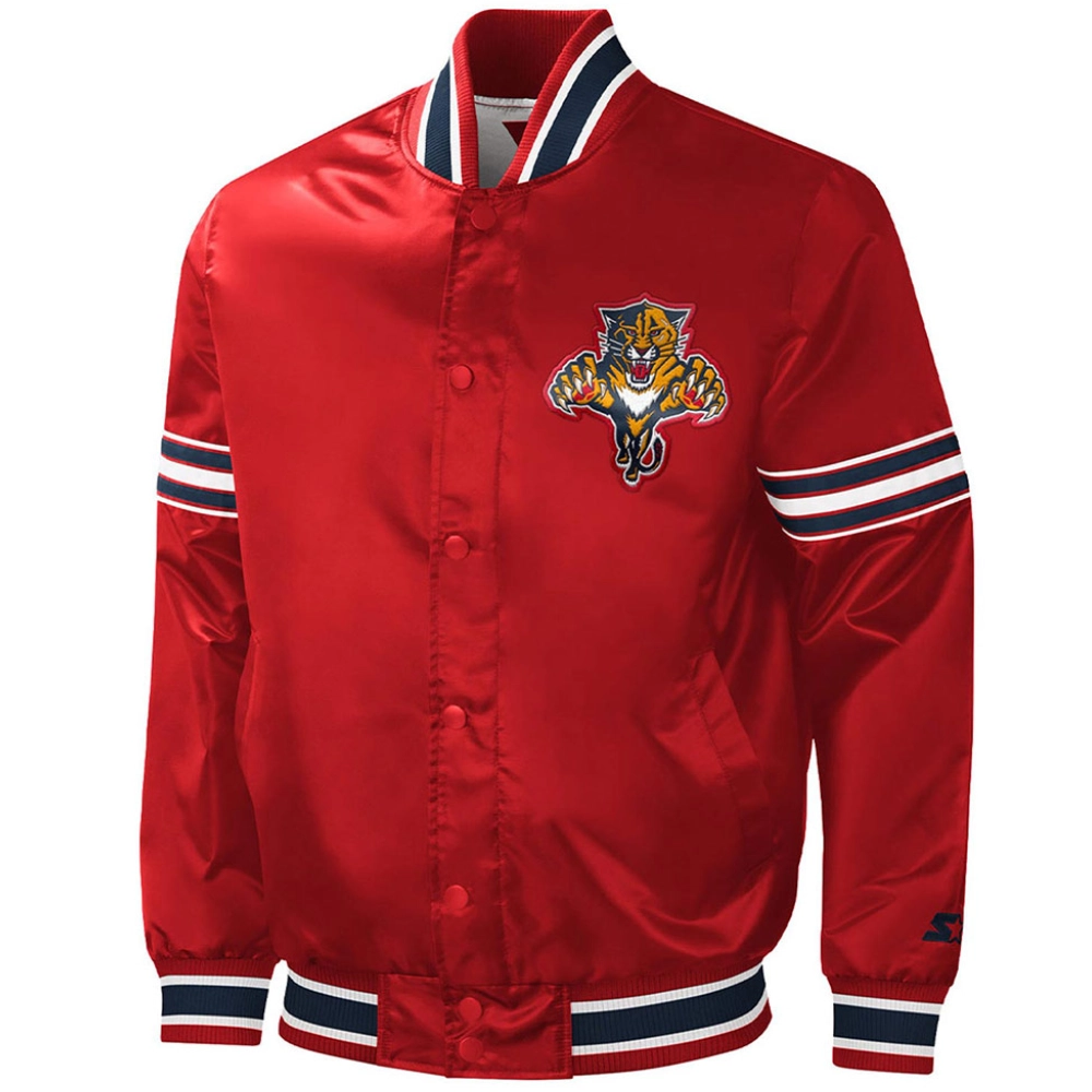 Florida Panthers Full Snap Satin Varsity Red Jacket TeamJacketShop