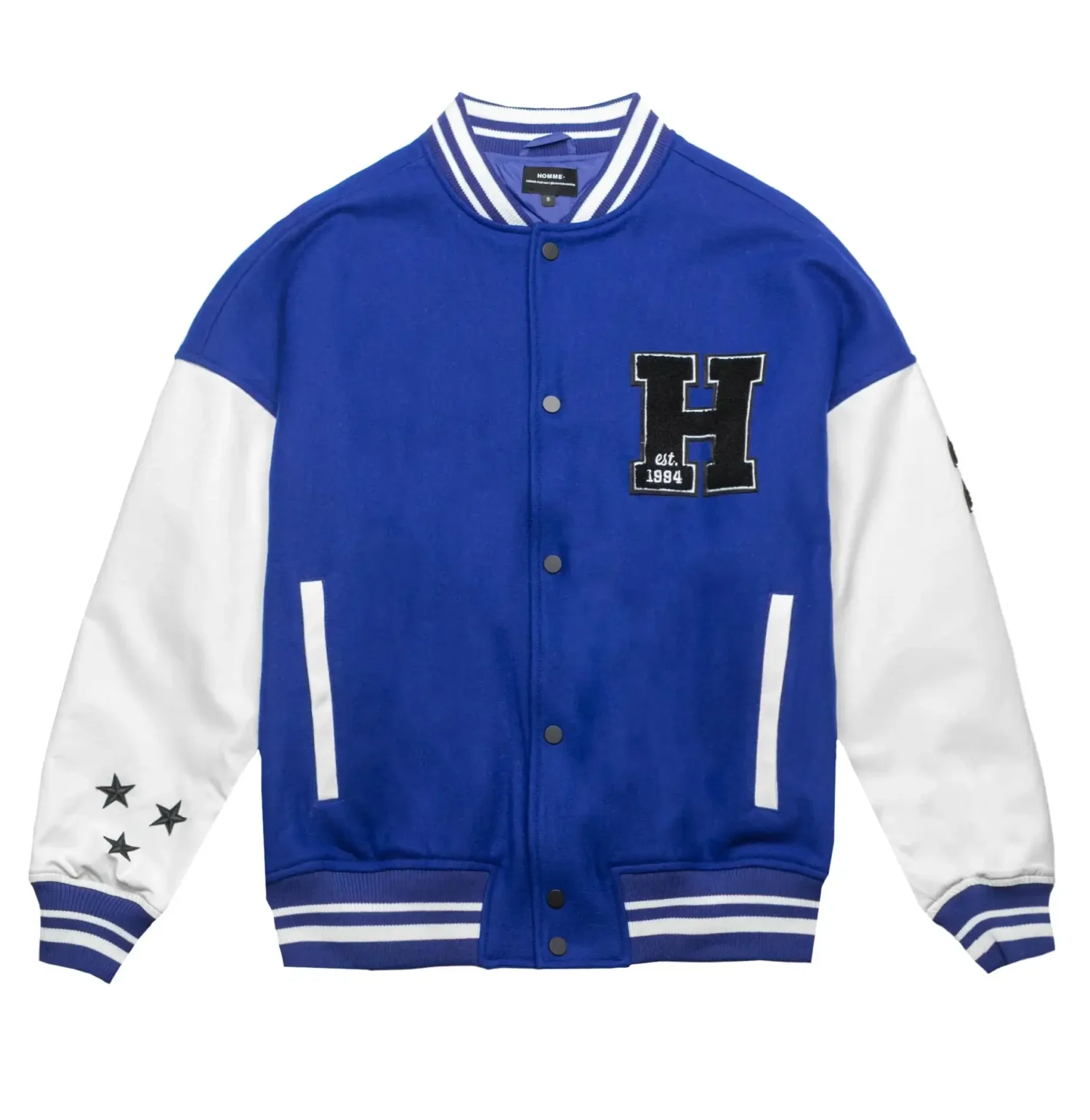 Homme Vancouver Logo BlueWhite Wool Leather Varsity Team Jacket