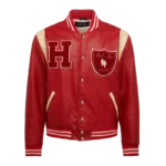 Homme+Femme red leather Varsity Jacket