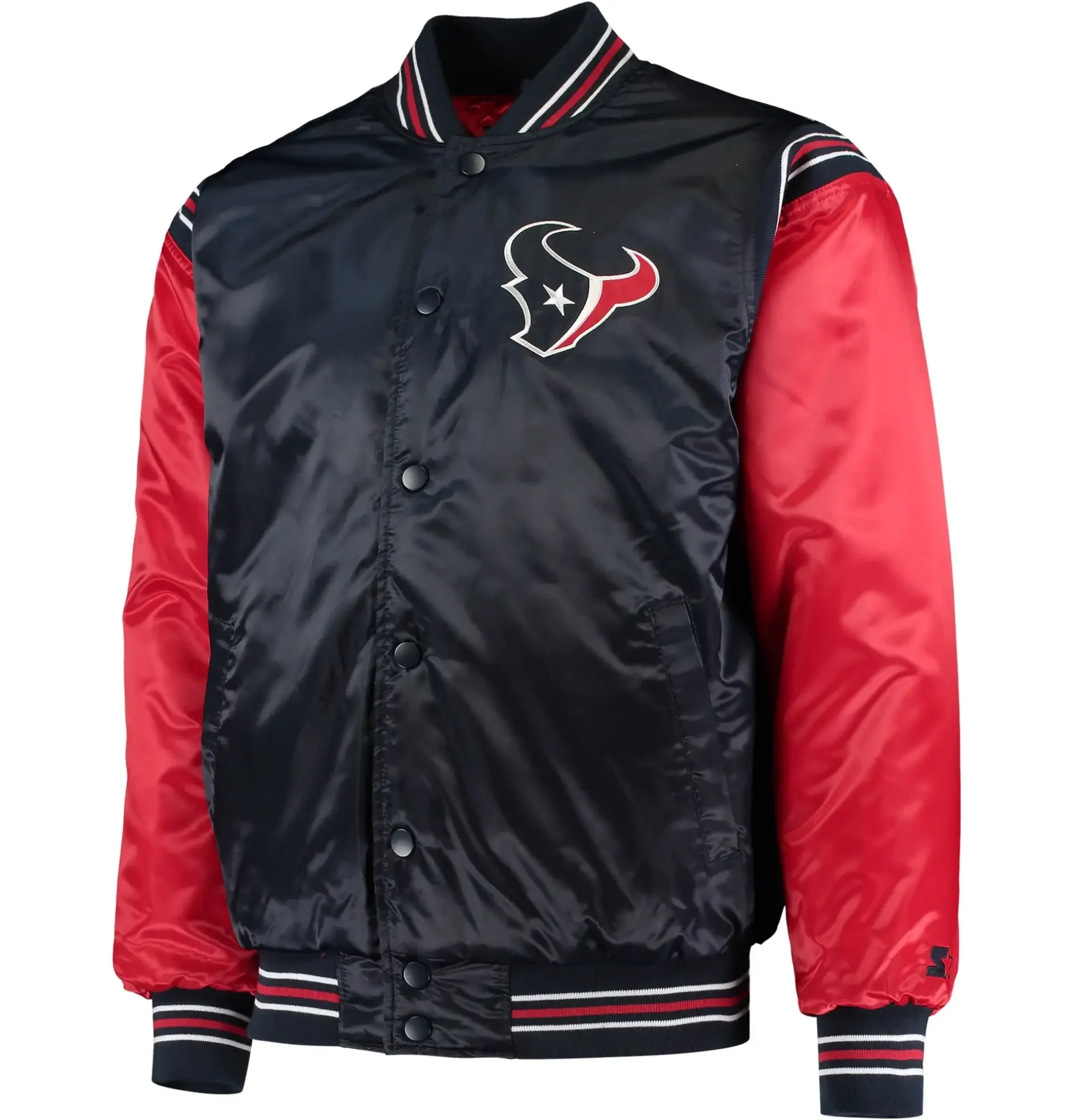 Houston Texans Starter Enforcer Satin Varsity Full Snap Jacket TeamJacketShop