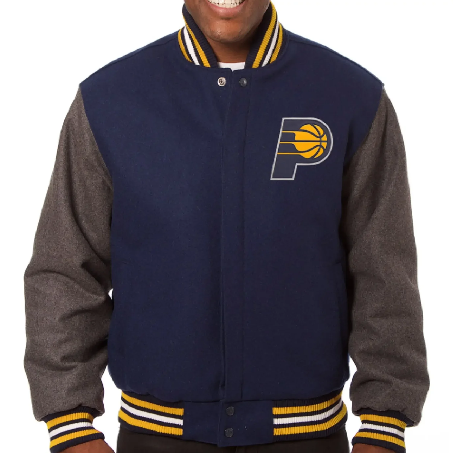 Indiana Pacers Wool Leather Varsity Navy Grey team jacket 1