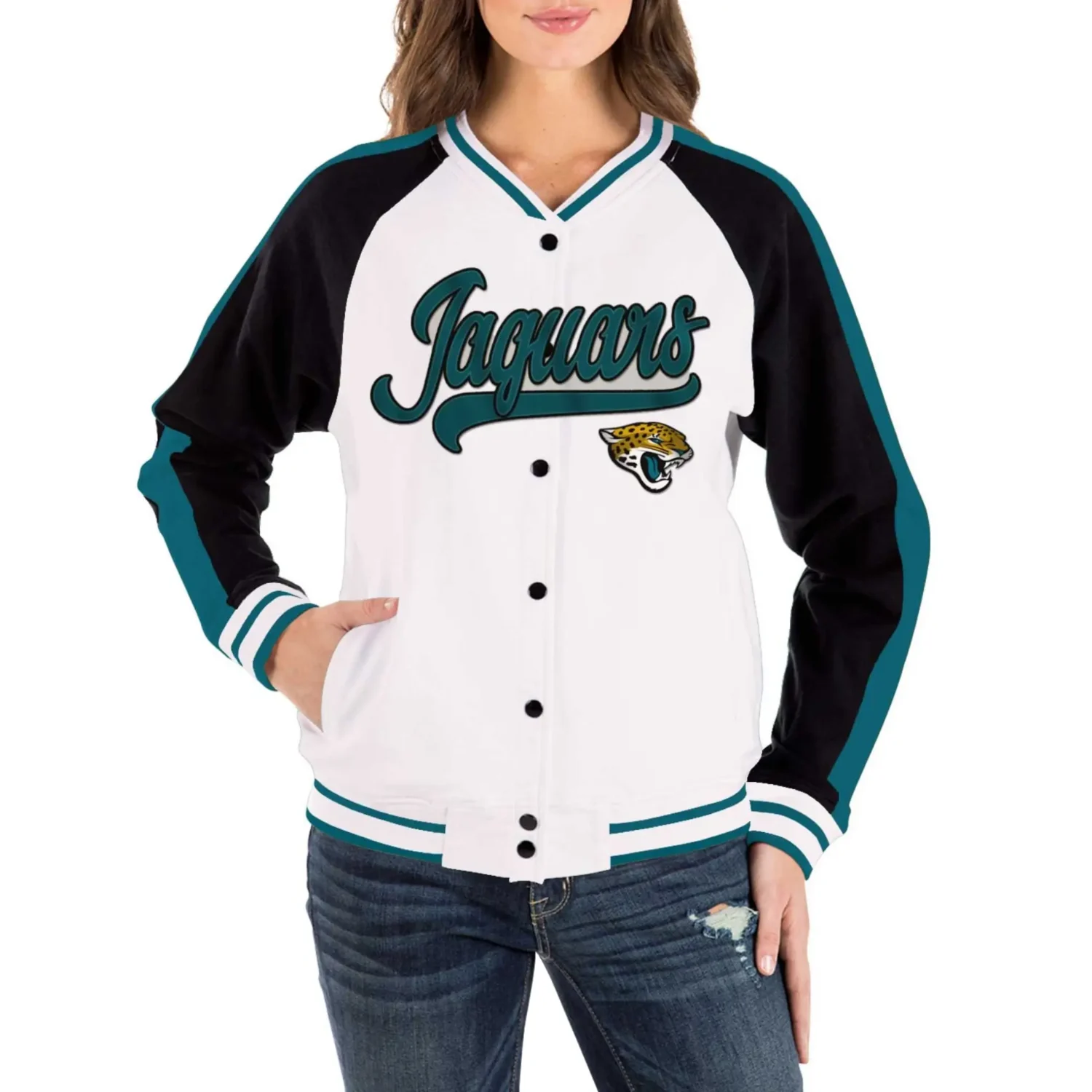 Jacksonville Jaguars Classic Rib New Era Satin Varsity Jacket team jacket 2