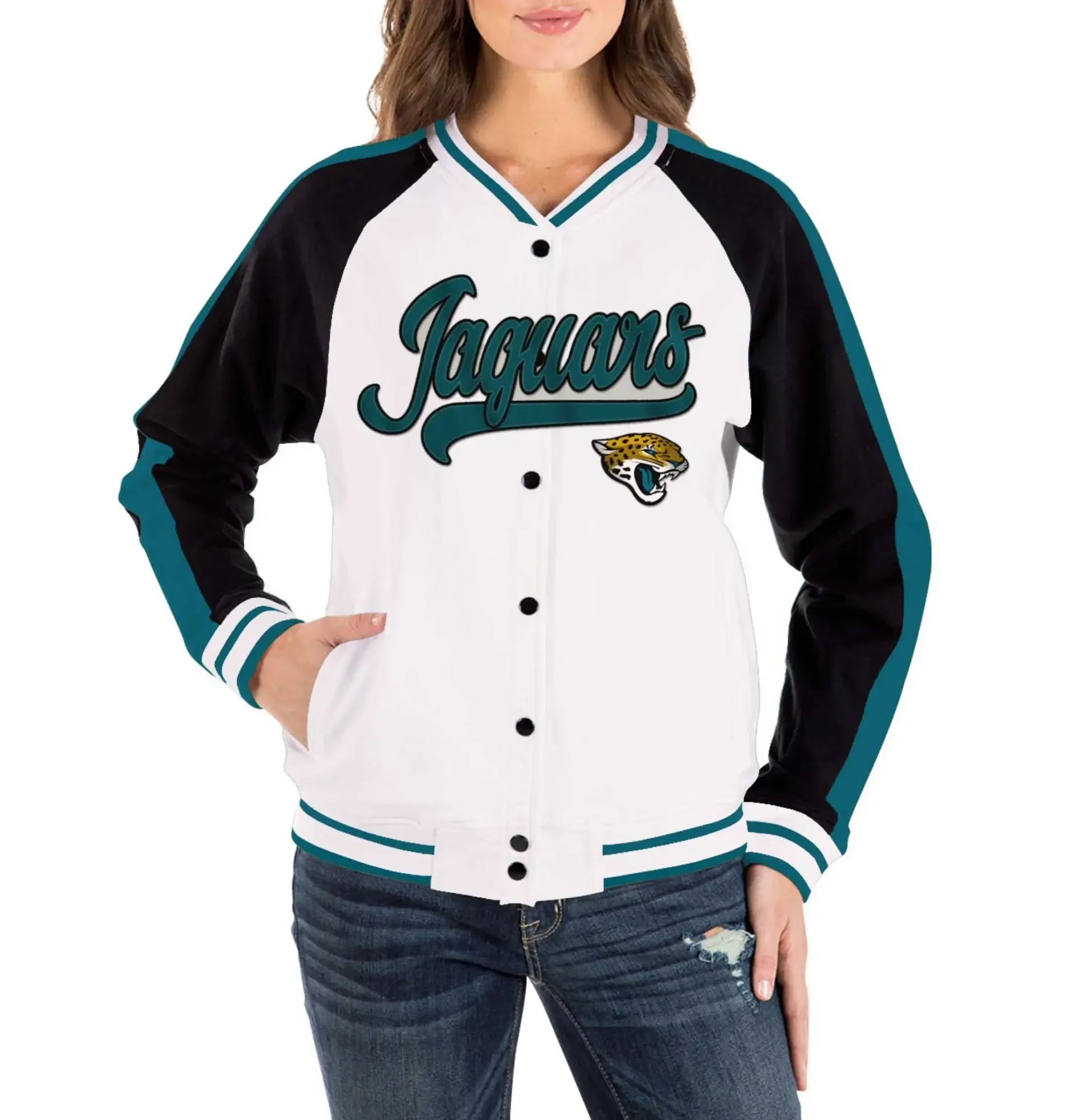 Jacksonville Jaguars Classic Rib New Era Satin Varsity Jacket team jacket 2