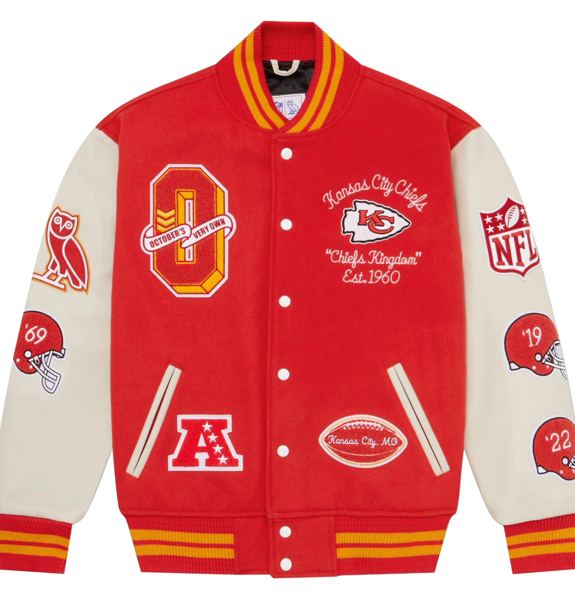 Kansas City Chiefs OVO Wool Leather Varsity Jacket TEAM JACKET